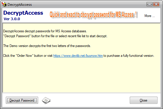 Quick and Exact to decrypt lost password for the MS Access database. affordable Screen Shot