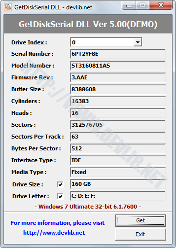 Easy to read the unique serial number of hard disk in your win32 application.