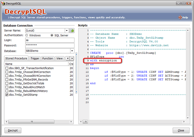 DecryptSQL screenshot